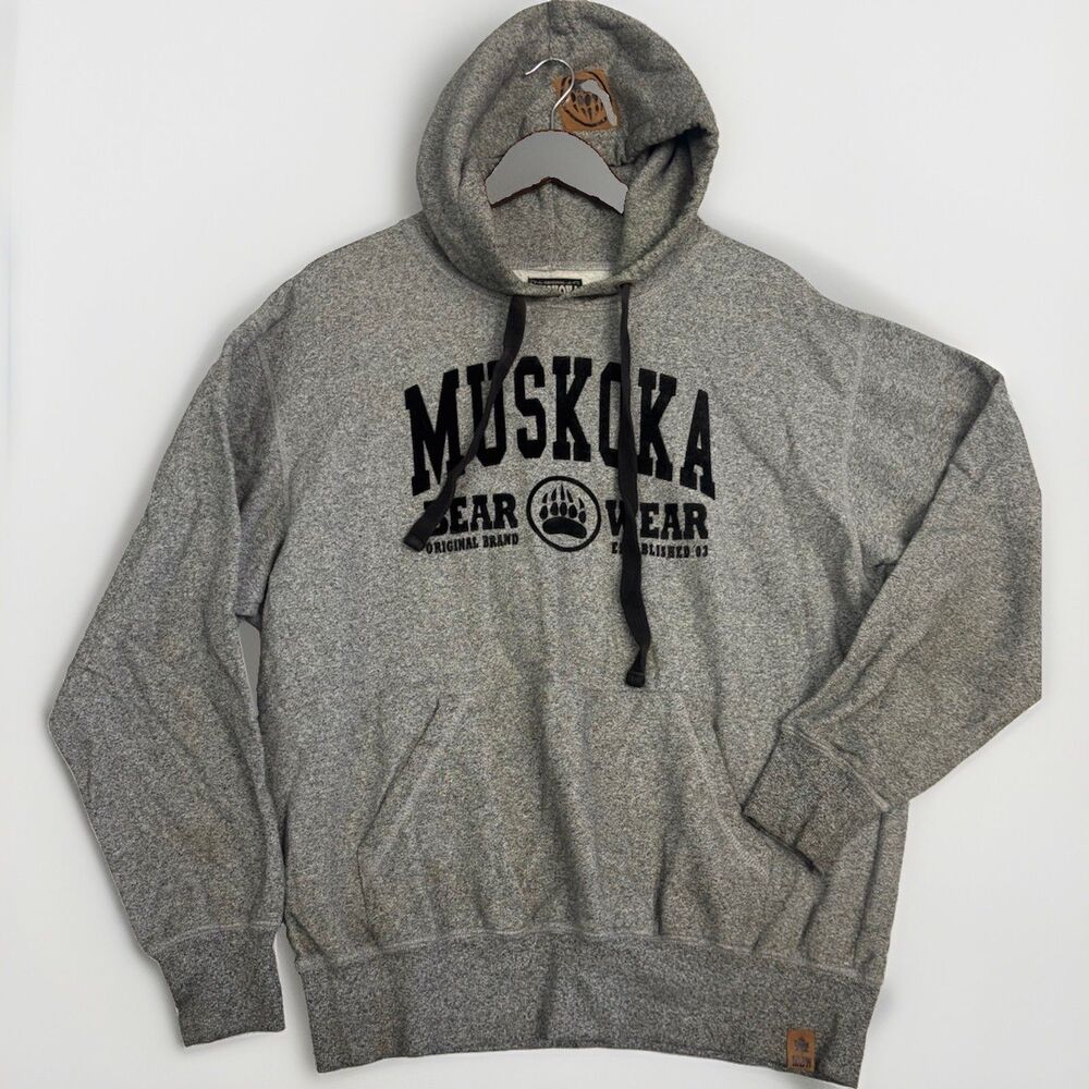 Muskoka Bear Wear Hoodie Gray Pullover Logo Sweatshirt Made in Canada Medium